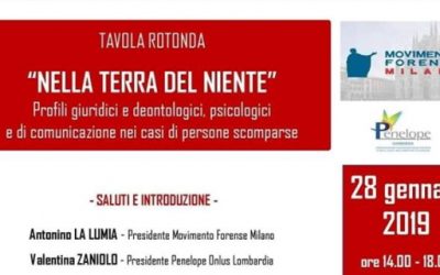 Tavola rotonda “NELLA TERRA DEL NIENTE”- 28/1/2019 – Milano