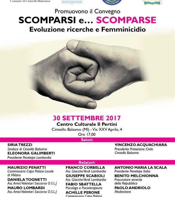 Penelope- Scomparsi e scomparse - Locandina Convegno 30 Settembre 2017 - 600x849